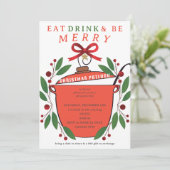 Feestelijke Eet, Drink en Wees Vrolijk Kerst Potlu Kaart (Staand voorkant)