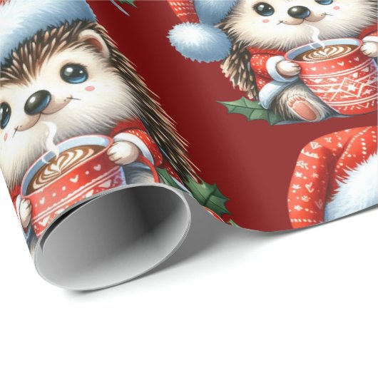 Feestelijke egel, Schattigee vakantie, Kerst Cadeaupapier (Rol Hoek)