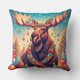 Feestelijke Eland Versierd Met Kerstversiering Kussen