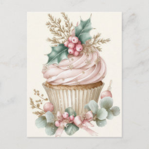 Feestelijke en elegante Pastel Kerst Cupcake Feestdagenkaart