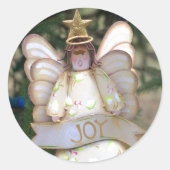 Feestelijke Engel Joy Gold Star Ronde Sticker (Voorkant)