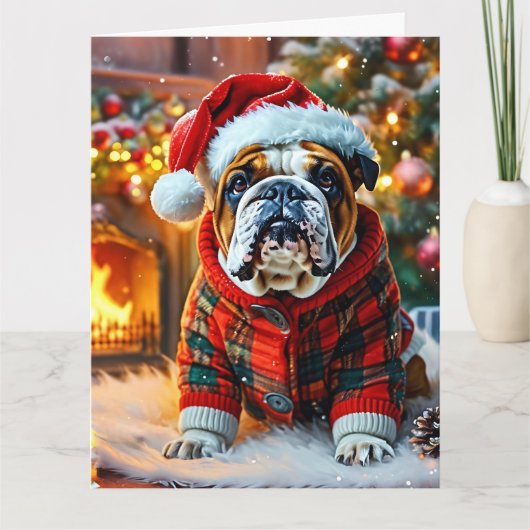 Feestelijke Engelse Bulldog met een Santa Hat Kaart (Voorkant)