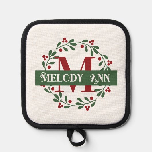 Feestelijke feestdag monogram pannenlap (Voorkant)