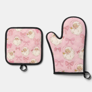 Feestelijke feestdag roze pastel Santa Ovenwant & Pannenlap Set
