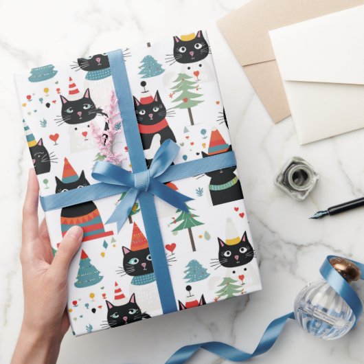 Feestelijke Feline Fun Christmas Gift Wrap Cadeaupapier (Geschenken)