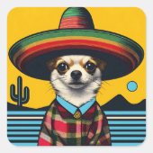 Feestelijke Fiesta Chihuahua met Sombrero Sarape Vierkante Sticker (Voorkant)