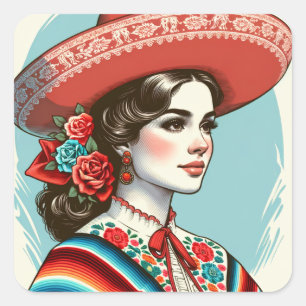 feestelijke Fiesta Sombrero Party-gunst Vierkante Sticker