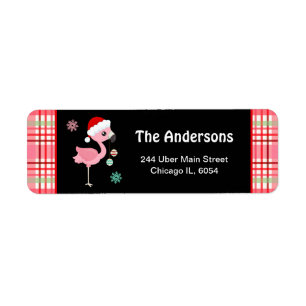 Feestelijke Flamingo en Roze Plaid Etiket