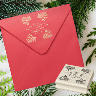 Feestelijke Flora Vrolijk Kerstmis Gouden Inkt Rubberstempel