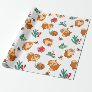 Feestelijke Fluffy Hond Kerstmis Cadeaupapier