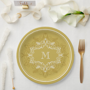 Feestelijke Foliage Deco Lijst Monogram Classy Hol Papieren Bordje