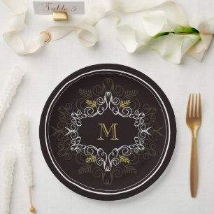 Feestelijke Foliage Deco Lijst Monogram Classy Hol Papieren Bordje