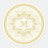 Feestelijke Foliage Deco Lijst Monogram Classy Hol Ronde Sticker (Voorkant)