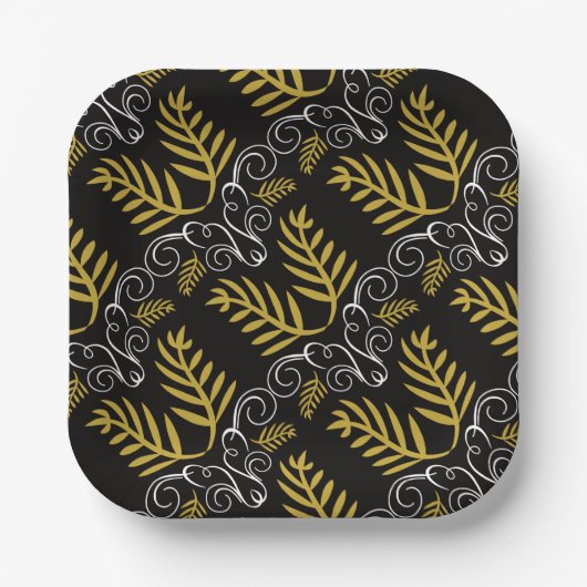 Feestelijke Foliage Gold Art Deco Chique Vakantie Papieren Bordje (Voorkant)