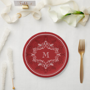 Feestelijke Foliage Red Deco Lijst Monogram Vakant Papieren Bordje