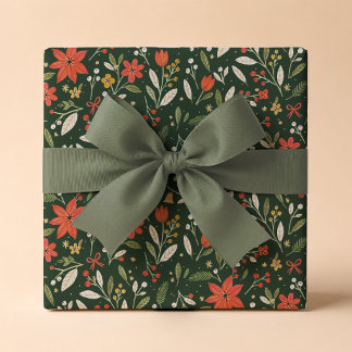 Feestelijke Folk Florale Kerstcadeauverpakkings Pa Cadeaupapier