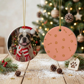 Feestelijke Franse Bulldog Kerstman Hoed Kerstmis Keramisch Ornament