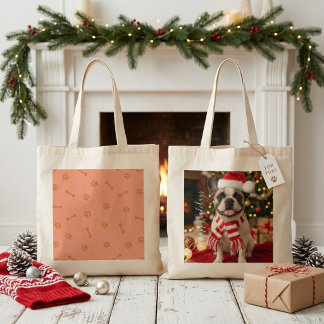 Feestelijke Franse Bulldog Kerstman Hoed Vakantie Tote Bag