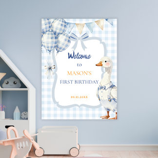 Feestelijke Gans Ballonnen Jongen Eerste Verjaarda Poster