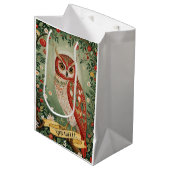 Feestelijke gebladerte uil gepersonaliseerd medium cadeauzakje (Voorkant Gekanteld)