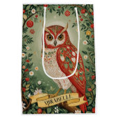 Feestelijke gebladerte uil gepersonaliseerd medium cadeauzakje (Achterkant)