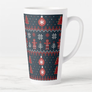 Feestelijke gebreide peperkoek en sneeuwvlokken  latte mok
