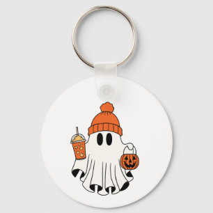 Feestelijke Geest met Pompoenmand & IJskoude Latte Sleutelhanger