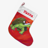Feestelijke gepersonaliseerde schildpad Kerstmis Grote Kerstsok (Voorkant (Hangend))