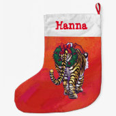 Feestelijke gepersonaliseerde tijgerkerst grote kerstsok (Achterkant)