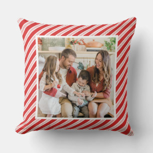 Feestelijke gestreepte kerst snoepriet rood wit kussen