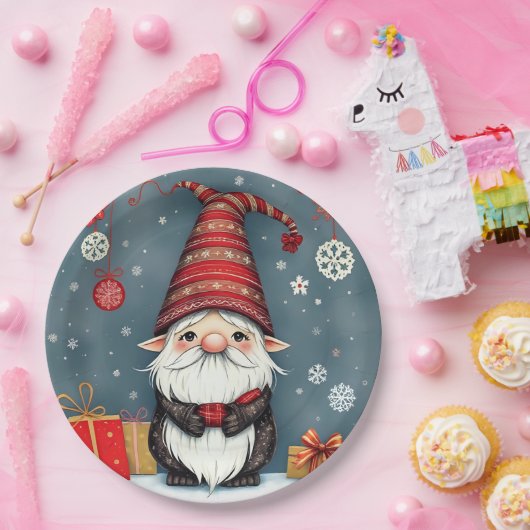 Feestelijke gezellige kerstkabouter in Vermomming Papieren Bordje (Feest)