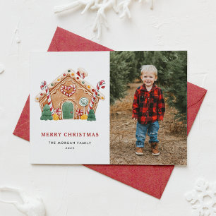 Feestelijke Gingerbread House Foto Kerstmis Feestdagenkaart