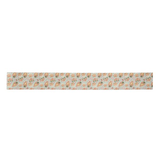 Feestelijke Gingerbread House Pattern Mint Kerstmi Lint (Voorkant)
