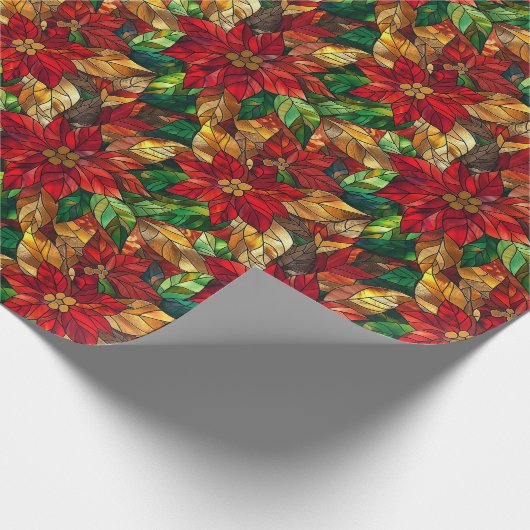 Feestelijke glas-in-lood poinsettia patroon verpak cadeaupapier (Hoek)