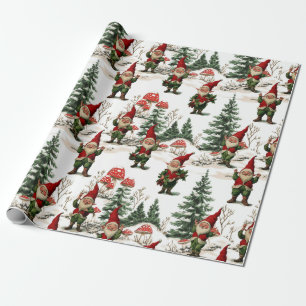 Feestelijke Gnome en Mushroom Woodland Kerstmis Cadeaupapier