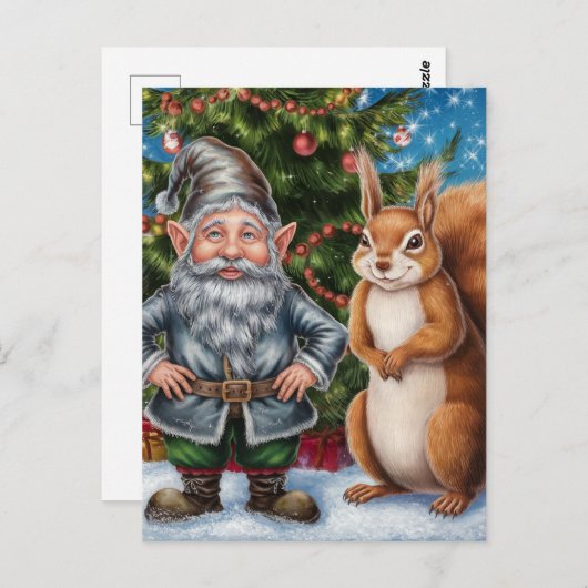 Feestelijke Gnoom en Eekhoorn Kerstmis Briefkaart (Voorkant / Achterkant)