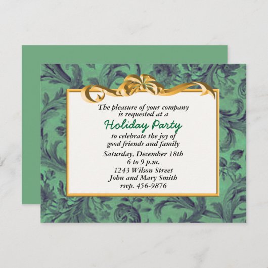 Feestelijke Gold Ribbon Holiday Party uitnodiging (Voorkant / Achterkant)