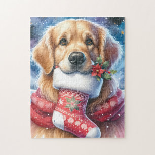 Feestelijke Golden Retriever Hondenfeestdag Kerstm Legpuzzel