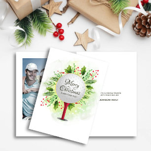 Feestelijke Golf T-shirt Shot Christmas Greenery F Feestdagen Kaart