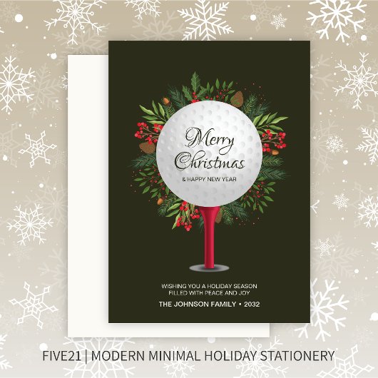 Feestelijke Golf T-shirt Shot Christmas Greenery Feestdagenkaart