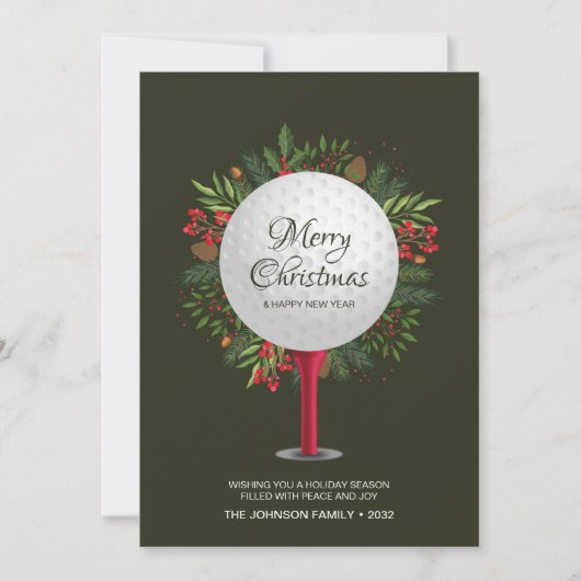 Feestelijke Golf T-shirt Shot Christmas Greenery Feestdagenkaart (Voorkant)