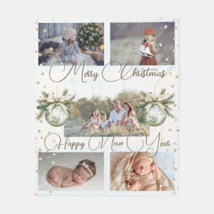 Feestelijke Gouden Familie Collage Foto's Kerstmis Fleece Deken