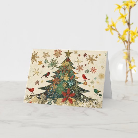 Feestelijke gouden folie kerstboom ontwerp kaart (Gele Bloem)