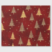 Feestelijke gouden kerstbomen op rood cadeaupapier (Vlak)