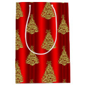 Feestelijke gouden kerstbomen op rood medium cadeauzakje (Voorkant)