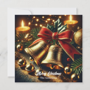 Feestelijke gouden kerstklokken en decoraties feestdagenkaart
