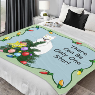 Feestelijke Grappige Kerstboom Grappige Witte Kat Fleece Deken