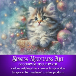 Feestelijke grillige kerstboom kat decoupage tissuepapier