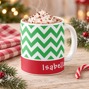 Feestelijke Groene Chevron Kerstmis Aangepaste Naa Koffiemok