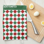 Feestelijke groene en rode kerst theedoek (Quarter Fold)